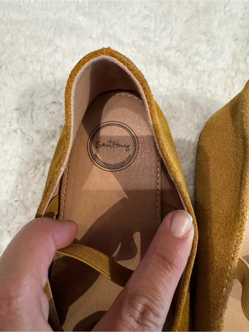 SweetHoney Mustard Suede Bow Flats